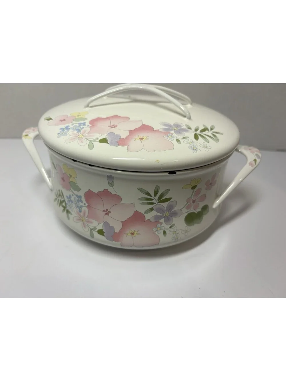 Kobe Cookware Japan Enamel Floral 3 QT Casserole Dish with Lid Vintage